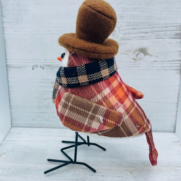 Fall Harvest Male Female Fabric Birds in Tophat Scarves Metal Legs/Feet - Picture 7 of 9